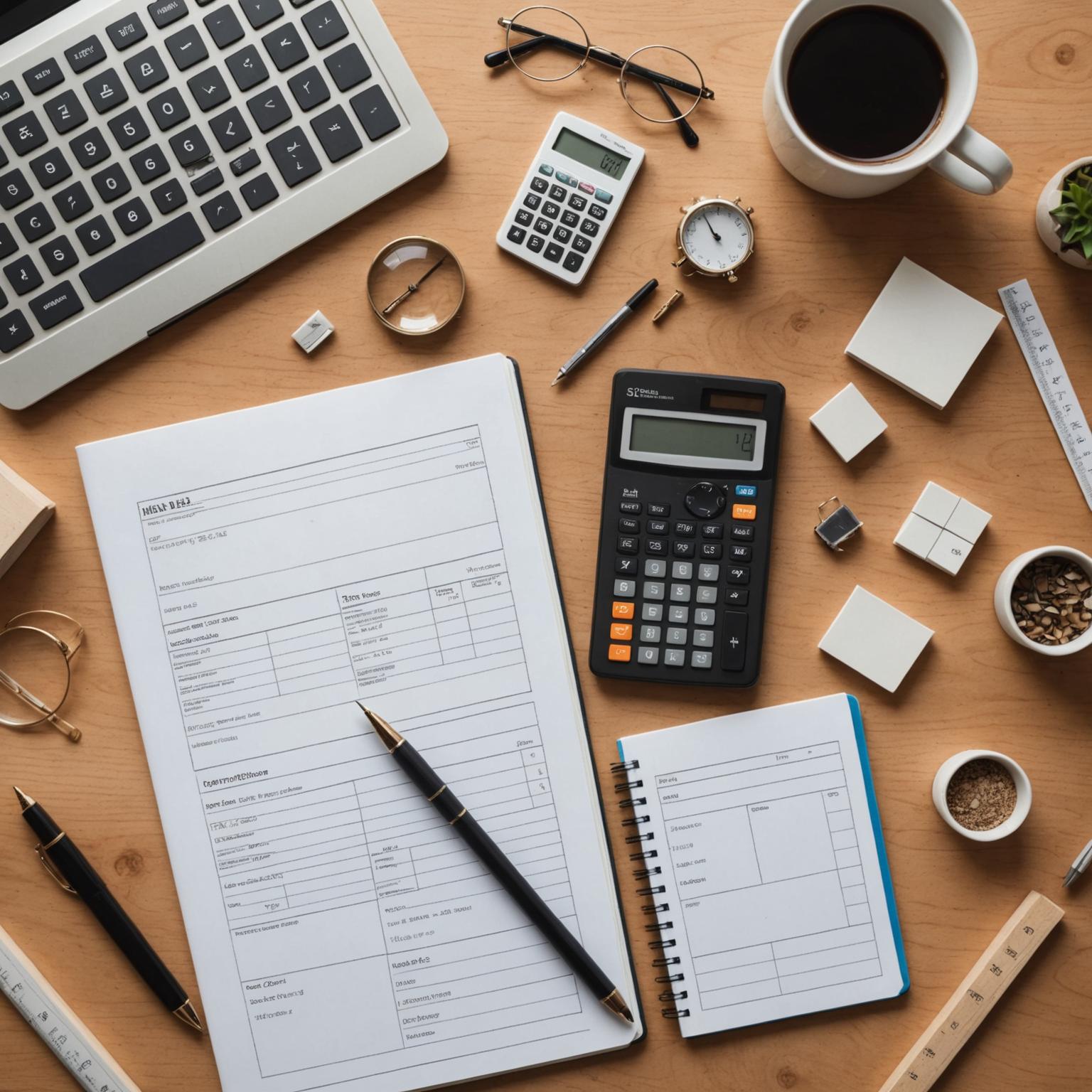 Flat lay of a desk with roof renovation cost notes